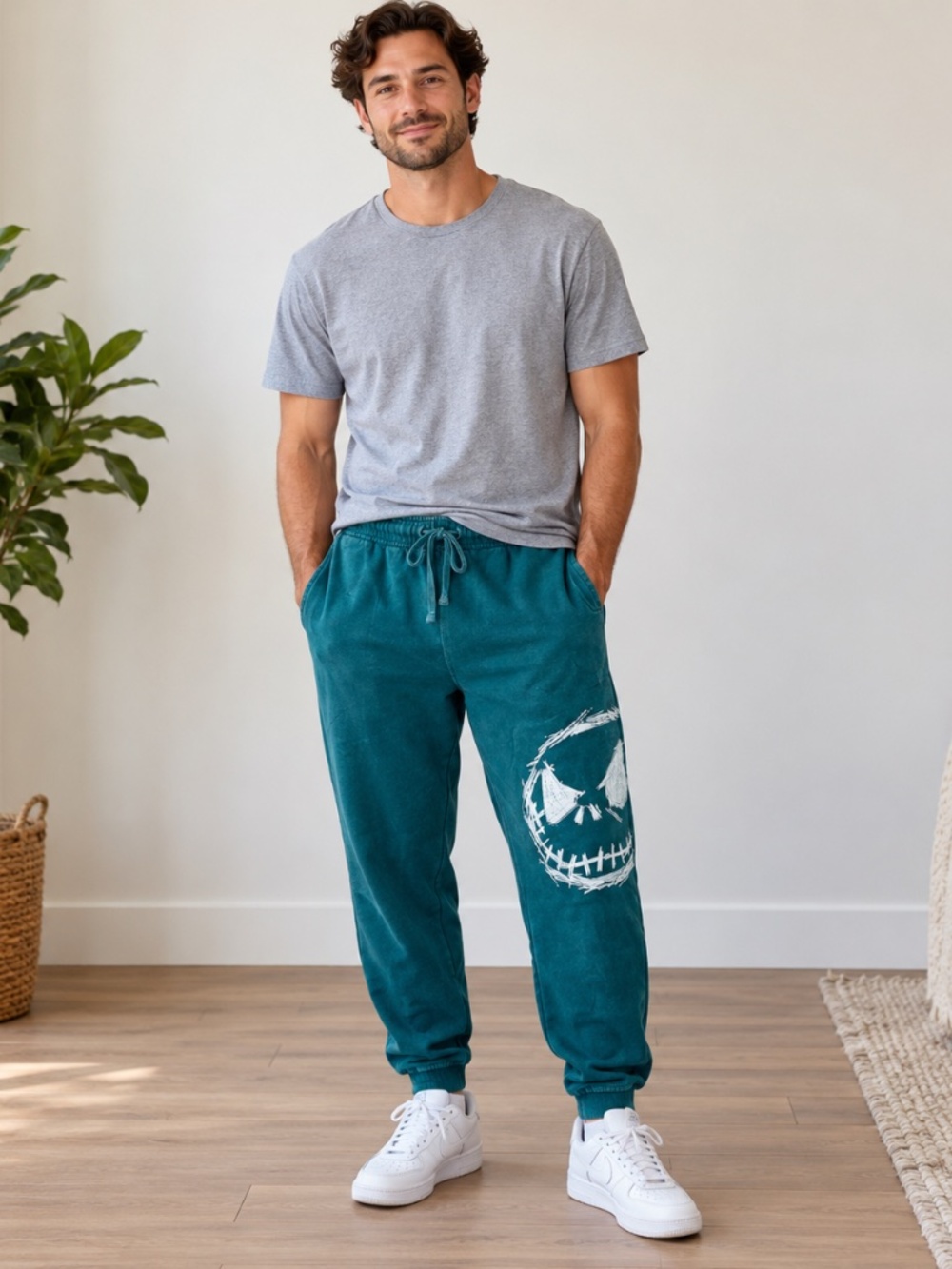 Disney Jack Skellington Jogger Sweatpants XL Teal Nightmare Before Christmas